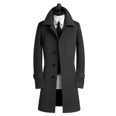 Slim-fit Wool Mid-length Men's Windbreaker Coat